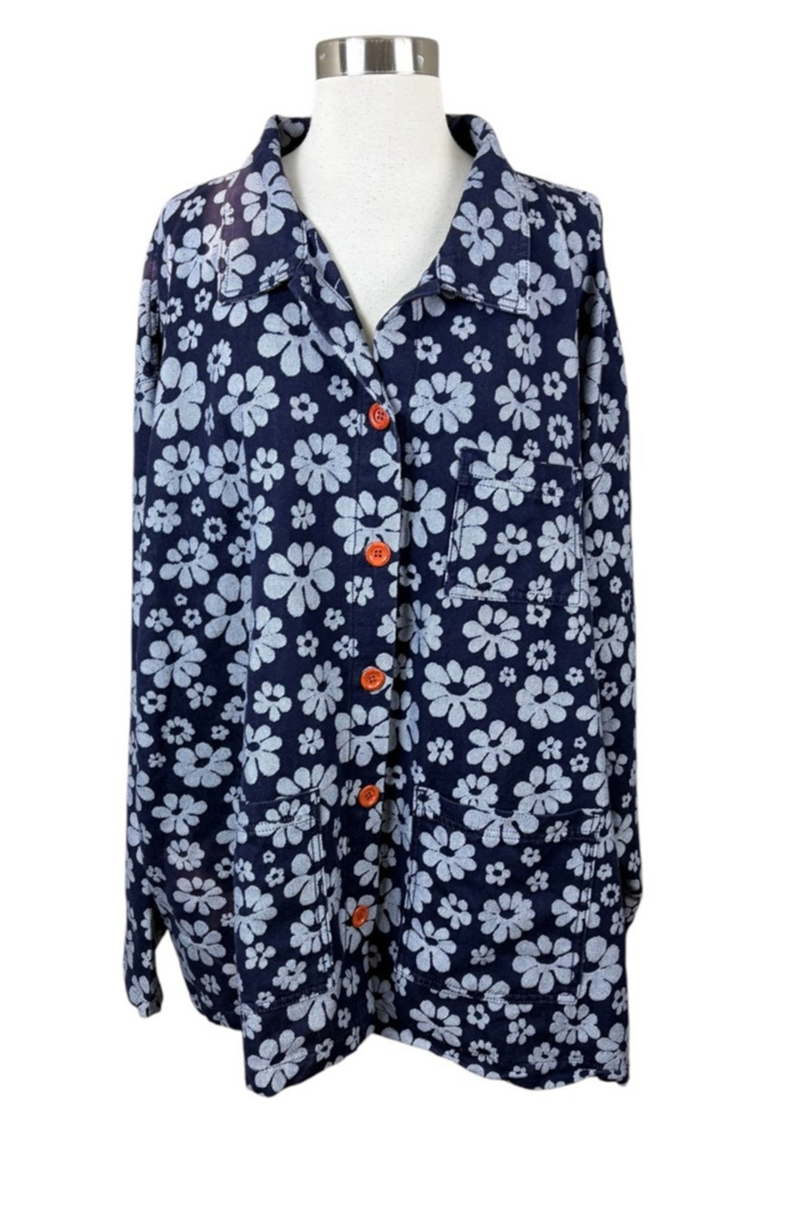 Big Bud Press Navy Floral Work Jacket Size 4XL Pockets Retro READ